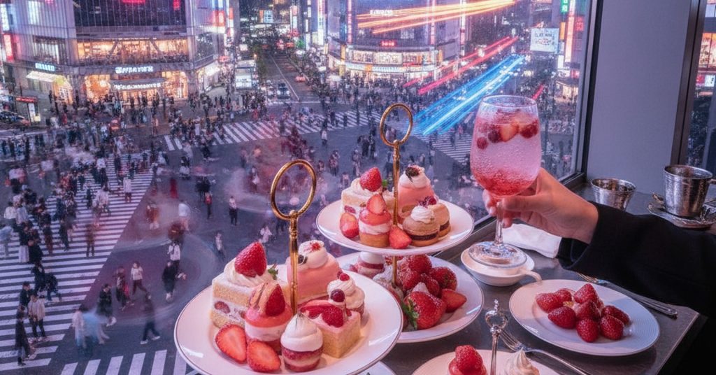 渋谷の空で苺尽くしのアフタヌーンティー、13種メニューと乾杯ドリンク付き