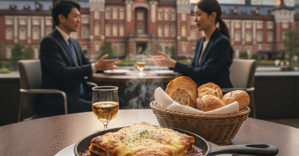 丸の内「沢村」のラザニアランチ：濃厚ボロネーゼとこだわりパン